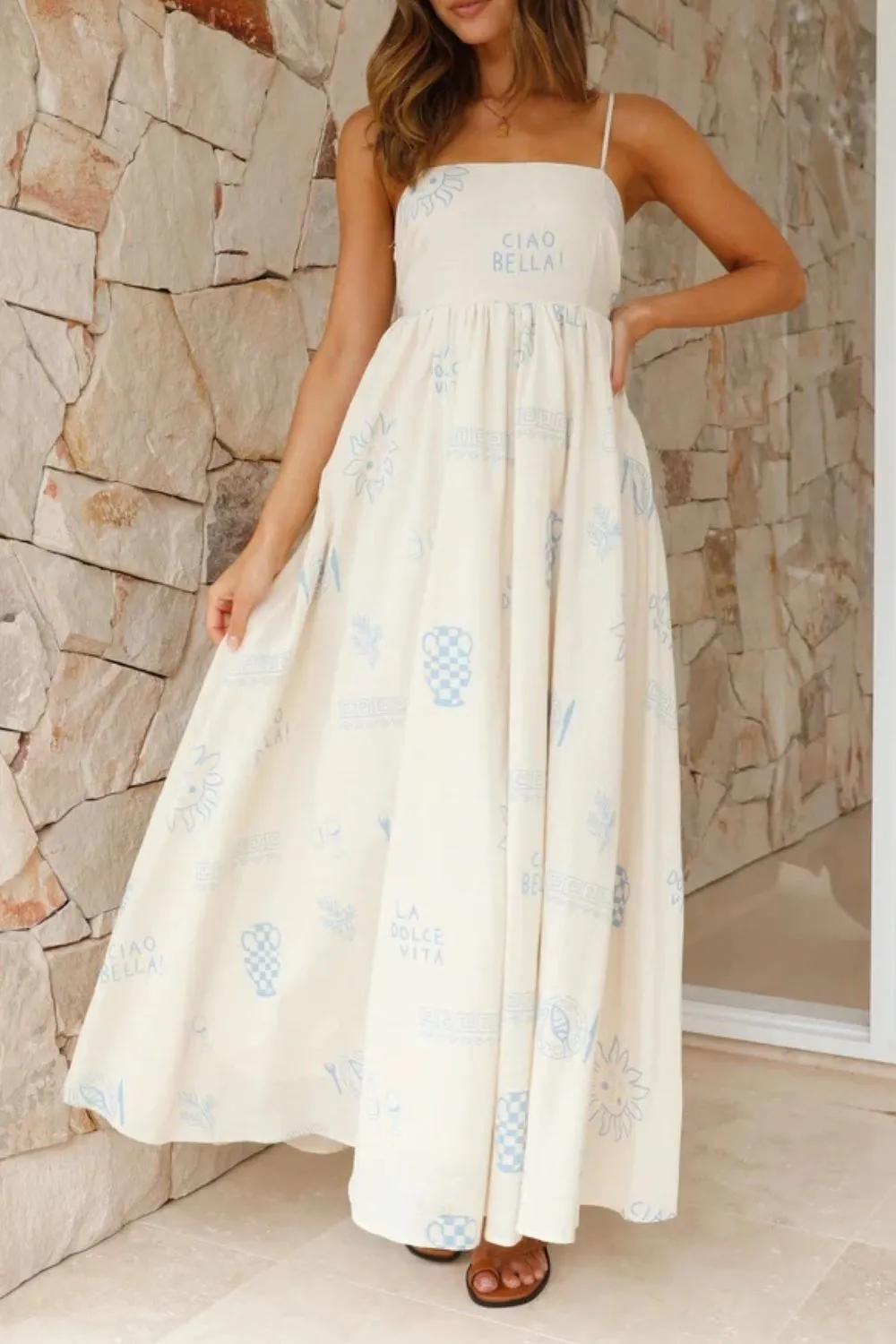 Cutout Back Printed Square Neck Maxi Cami Dress - Image 21
