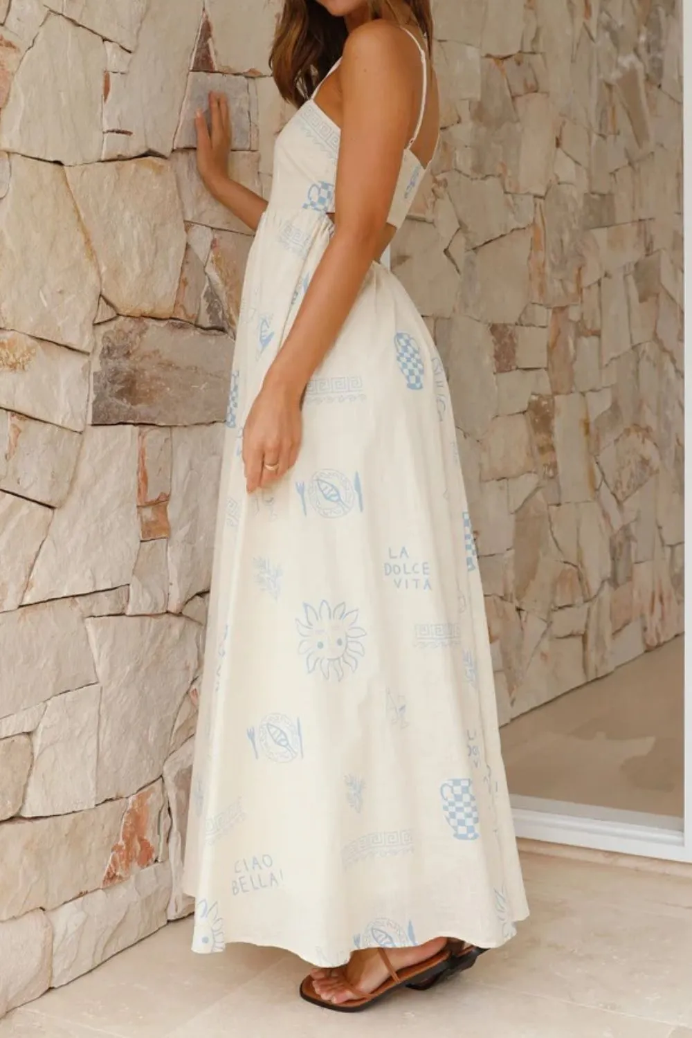 Cutout Back Printed Square Neck Maxi Cami Dress - Image 22