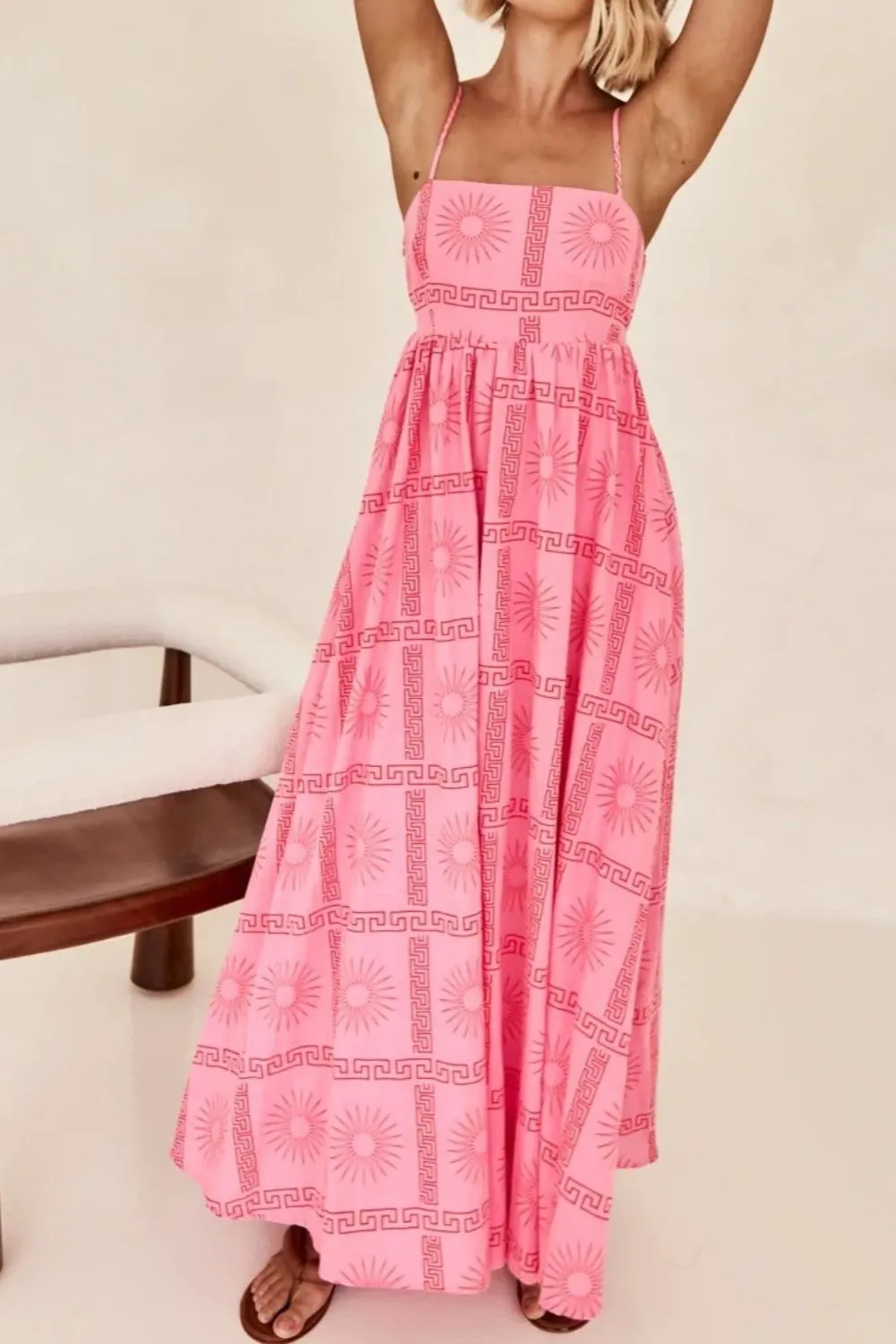 Cutout Back Printed Square Neck Maxi Cami Dress - Image 3