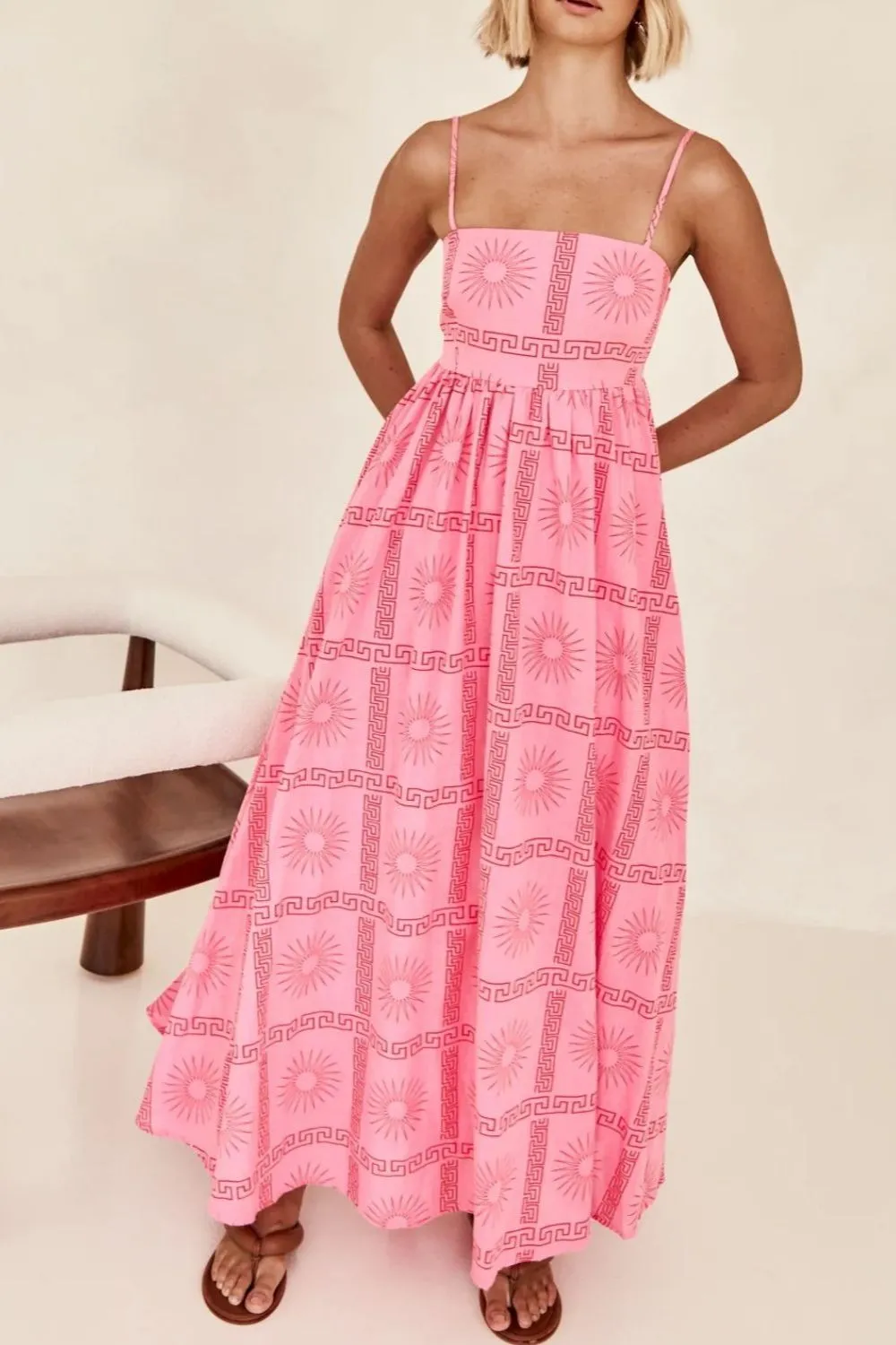 Cutout Back Printed Square Neck Maxi Cami Dress - Image 4