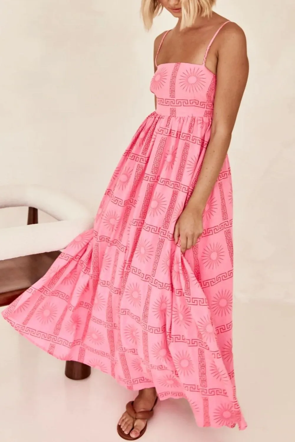 Cutout Back Printed Square Neck Maxi Cami Dress - Image 5