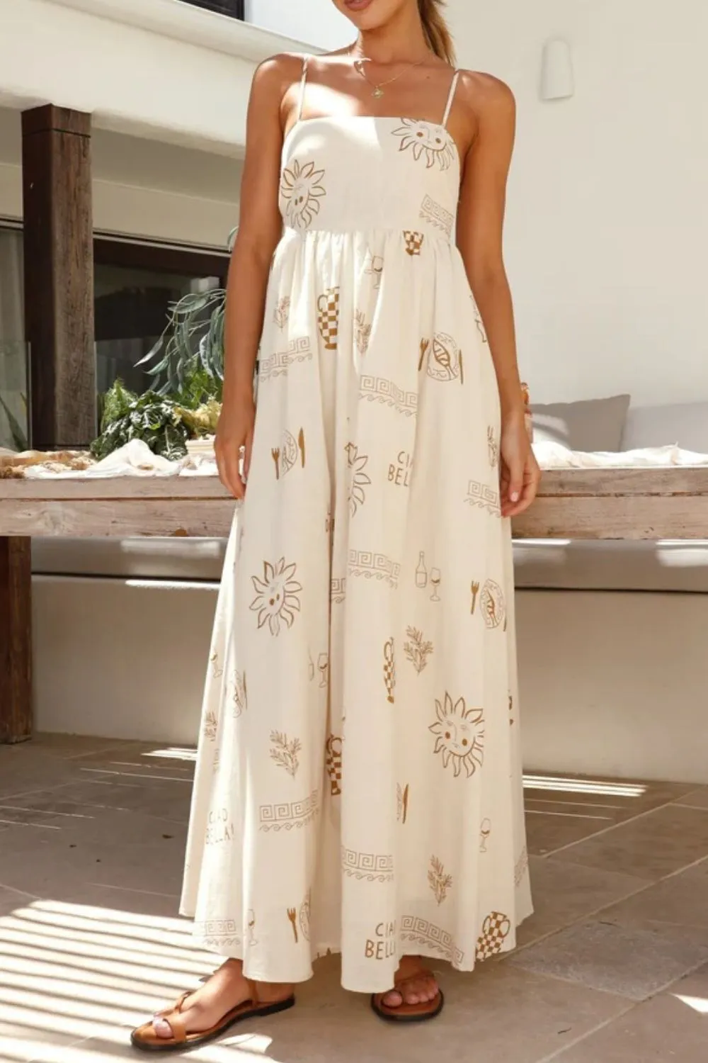 Cutout Back Printed Square Neck Maxi Cami Dress - Image 8