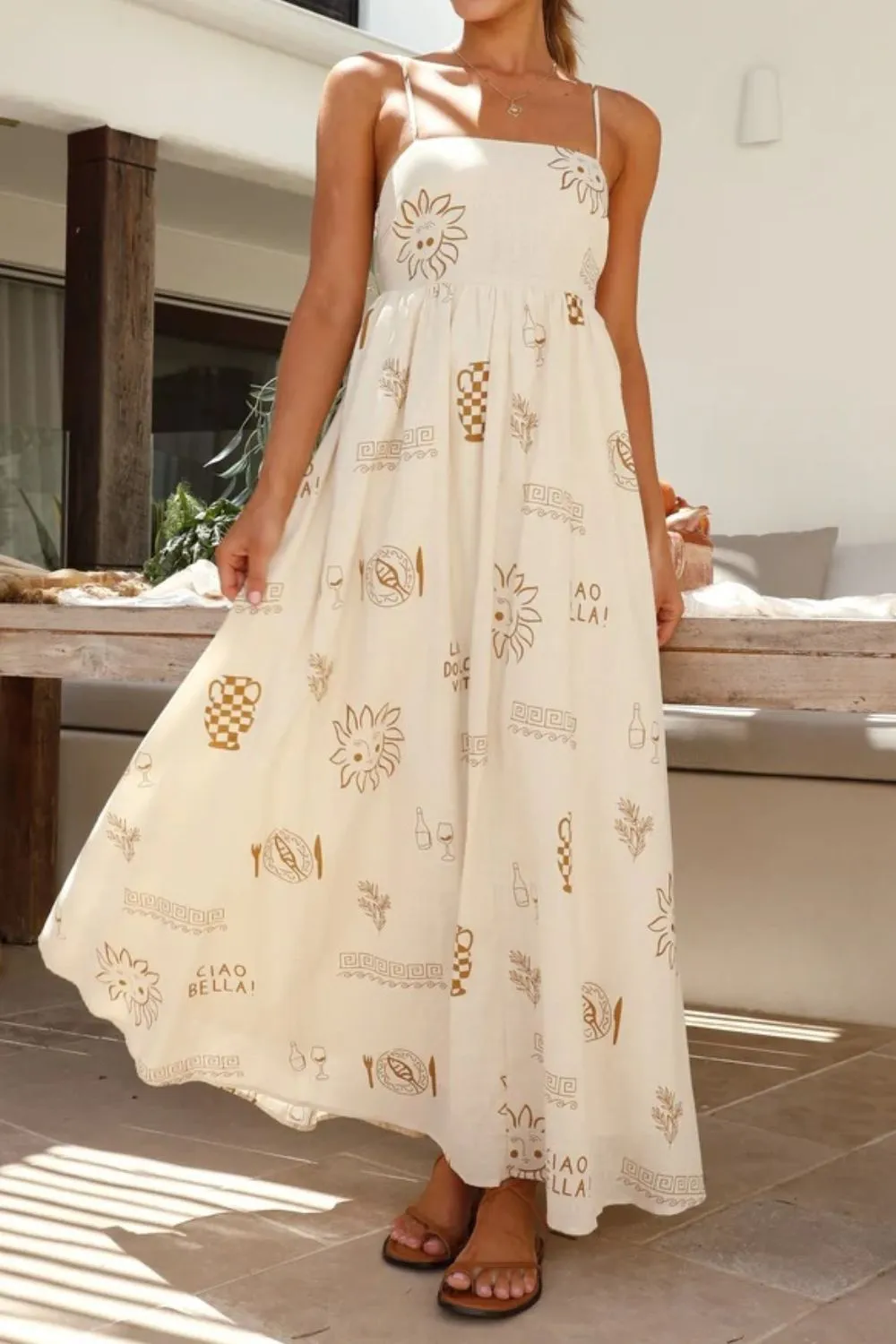 Cutout Back Printed Square Neck Maxi Cami Dress - Image 9