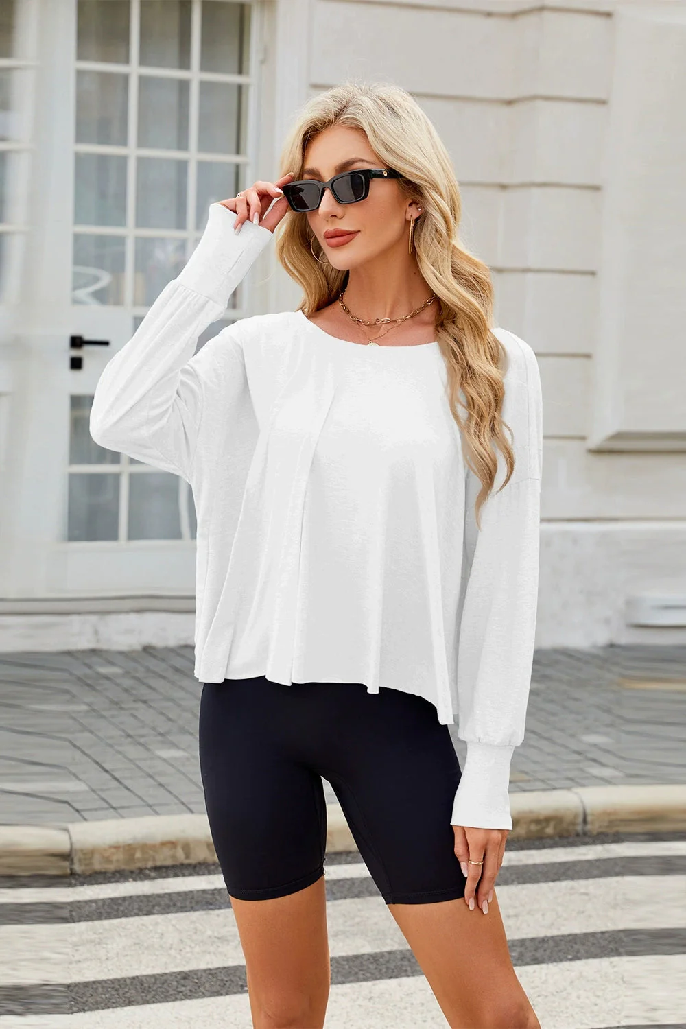 Cutout Back Round Neck Long Sleeve T-Shirt - Image 5