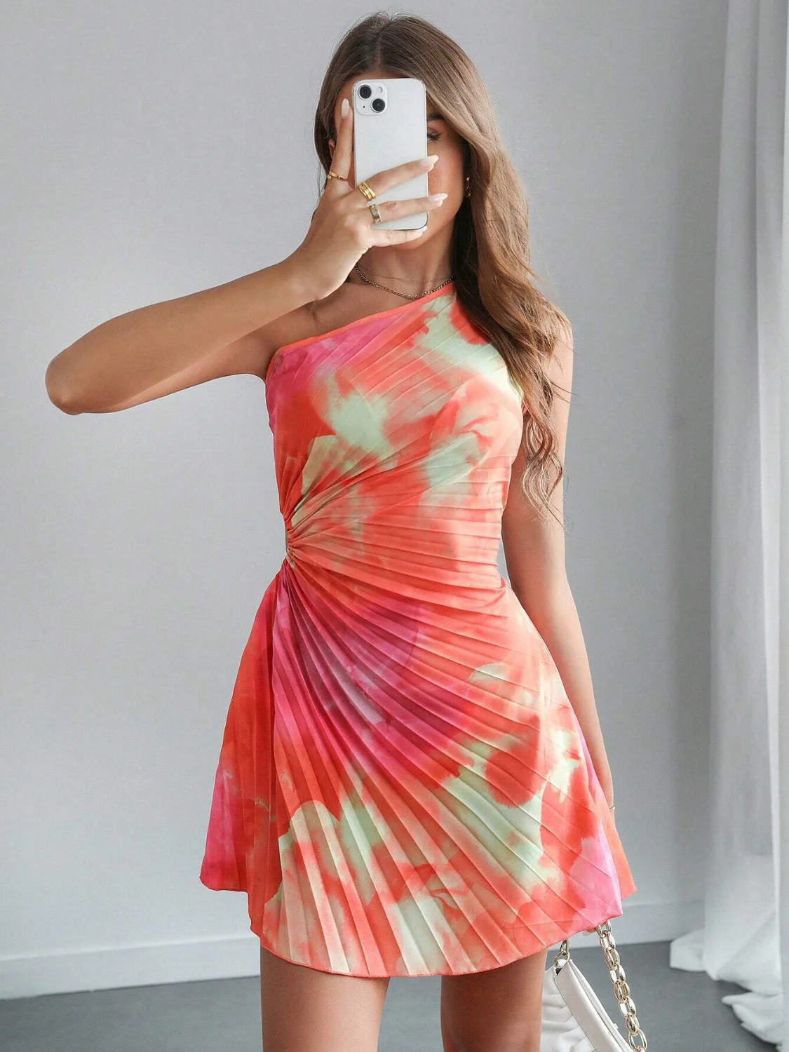 Cutout Drawstring Pleated Tie-Dye Sleeveless Mini Dress - Image 6