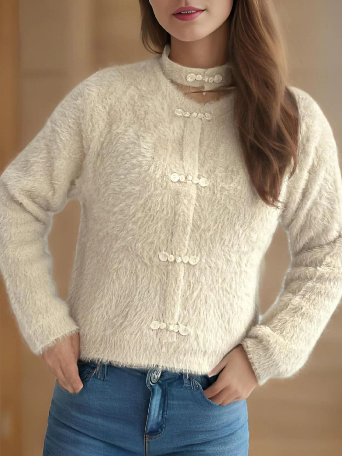 Cutout Knot Button Long Sleeve Cardigan - Image 10