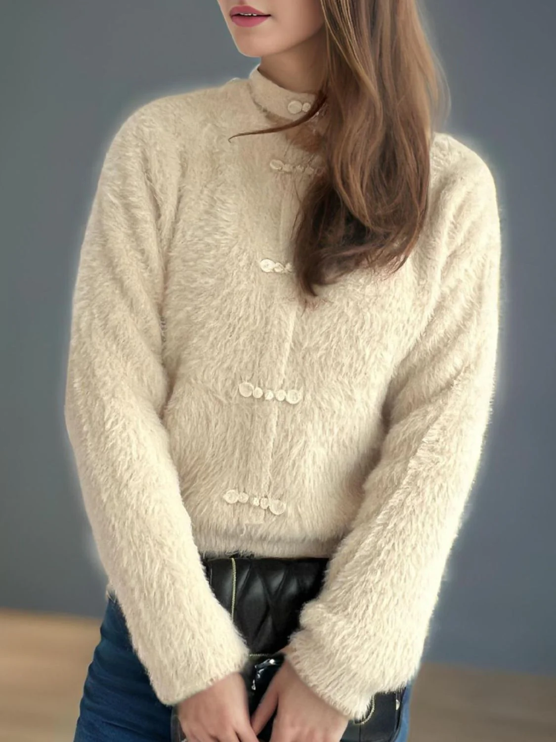 Cutout Knot Button Long Sleeve Cardigan - Image 12