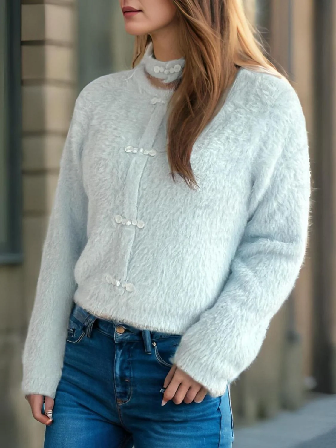 Cutout Knot Button Long Sleeve Cardigan - Image 17