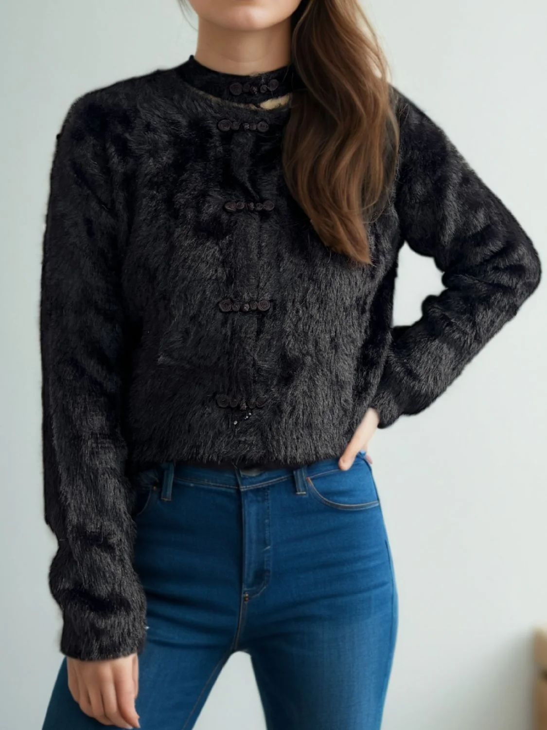 Cutout Knot Button Long Sleeve Cardigan - Image 23