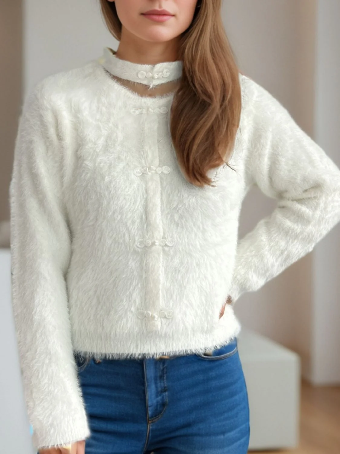 Cutout Knot Button Long Sleeve Cardigan - Image 3