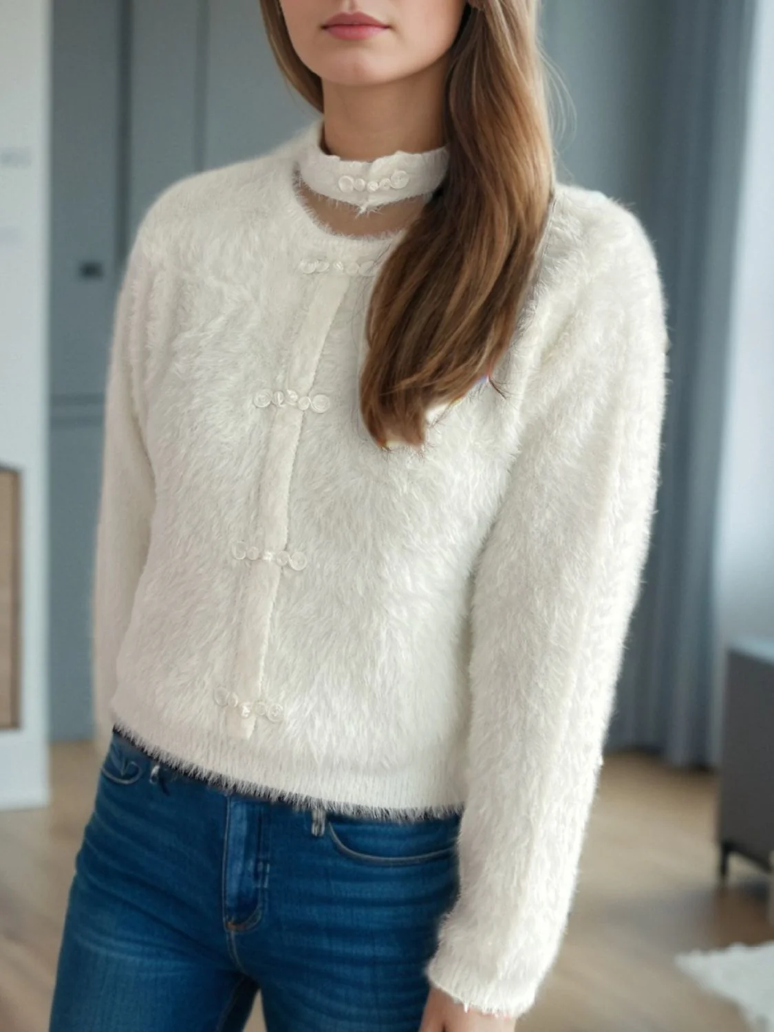 Cutout Knot Button Long Sleeve Cardigan - Image 4