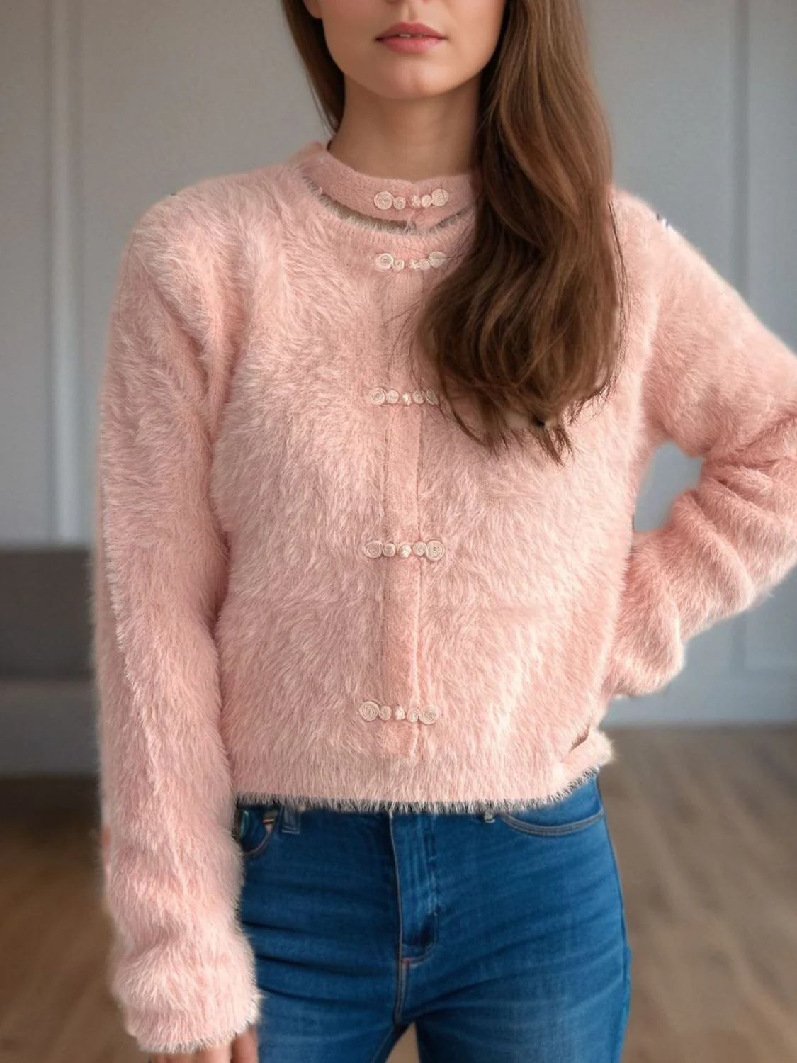 Cutout Knot Button Long Sleeve Cardigan - Image 6