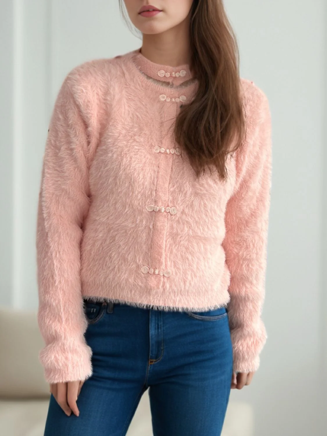 Cutout Knot Button Long Sleeve Cardigan - Image 7