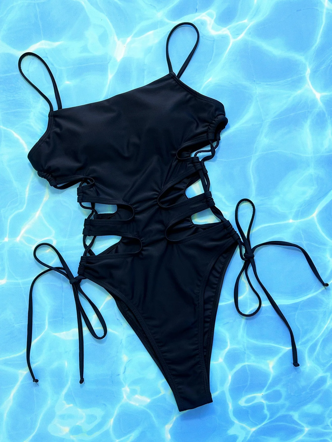 Cutout Lace-Up Spaghetti Strap One-Piece Swimsuit - Image 3