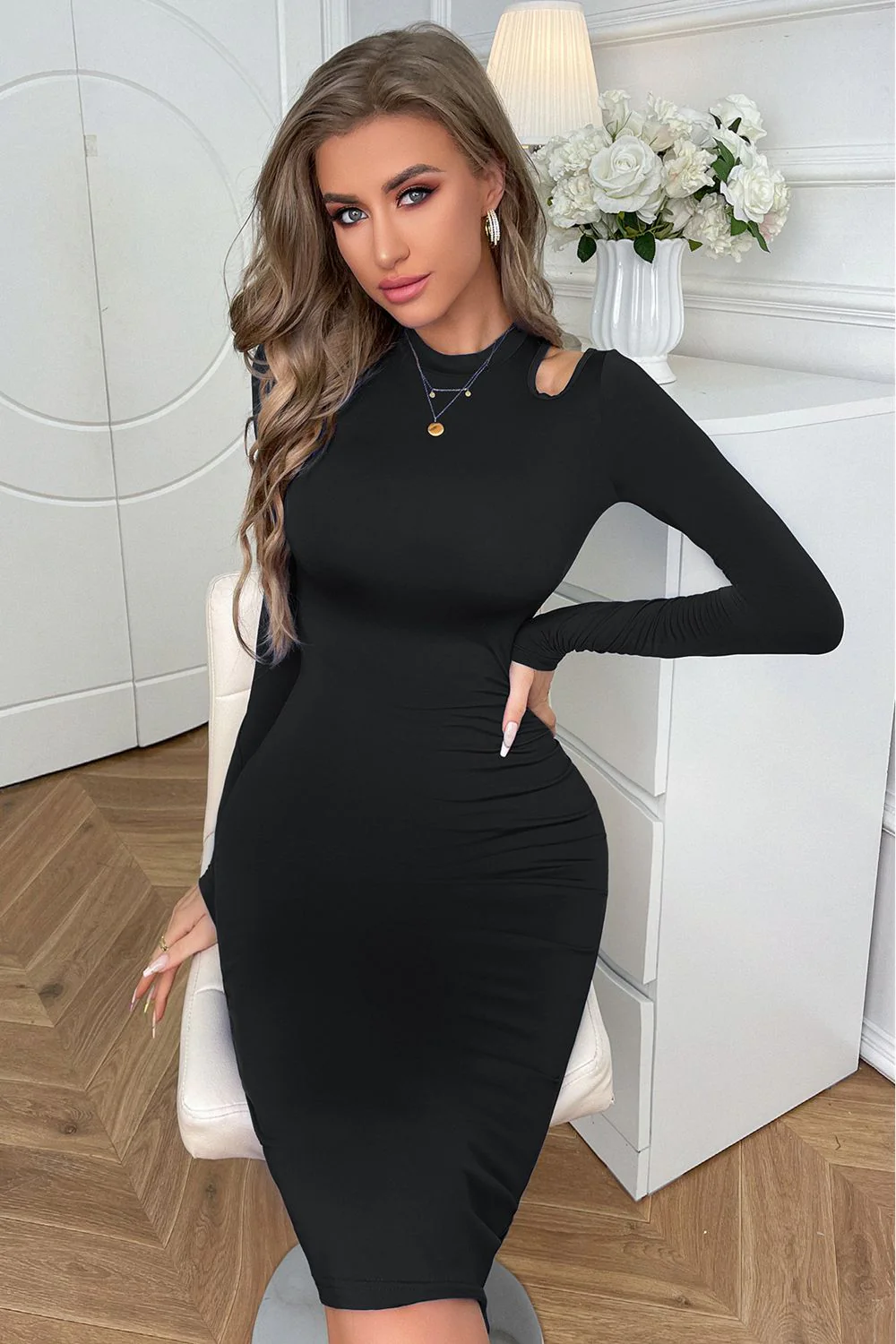 Cutout Long Sleeve Pencil Dress - Image 3