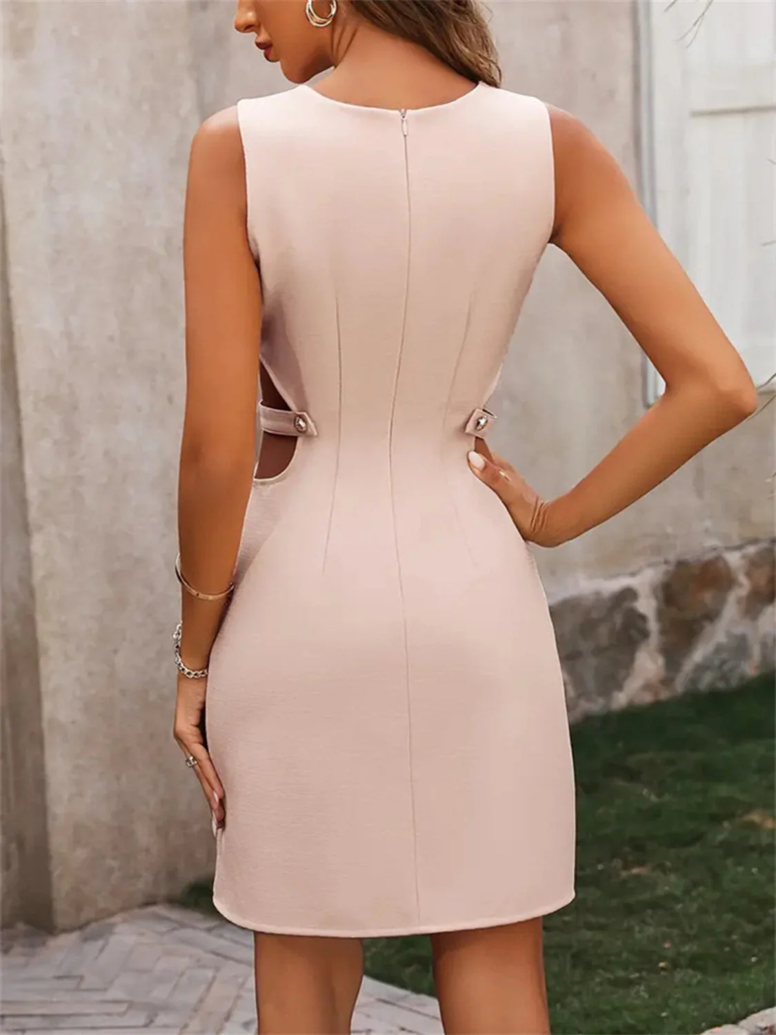 Cutout Round Neck Sleeveless Mini Dress - Image 3