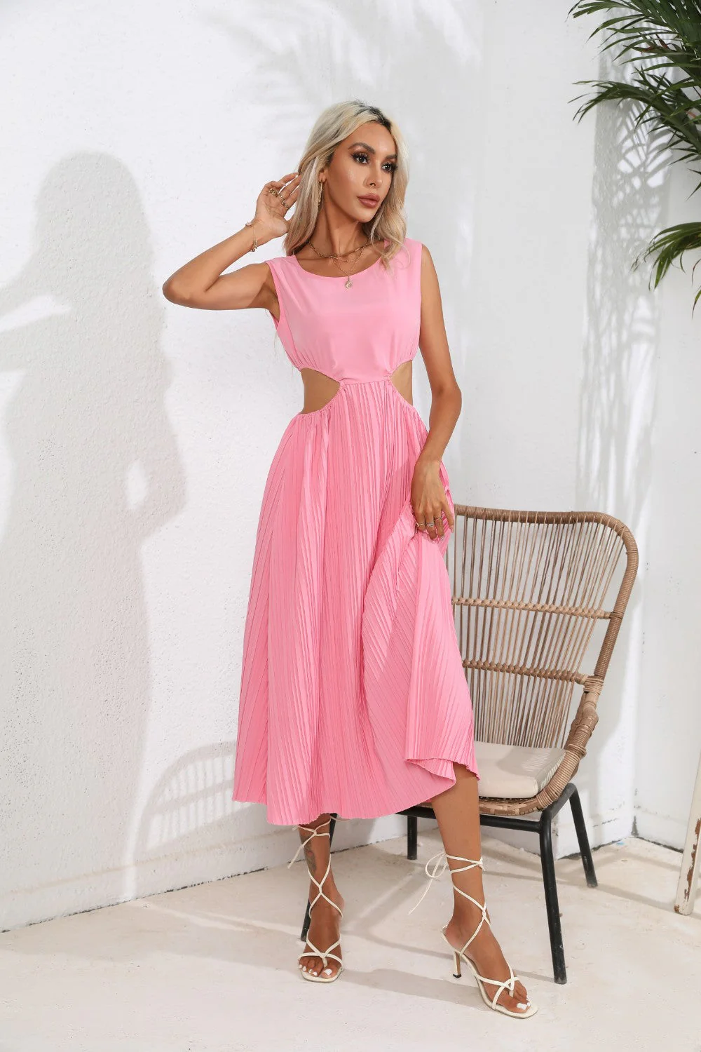 Cutout Ruched Round Neck Tank Dress - Image 2