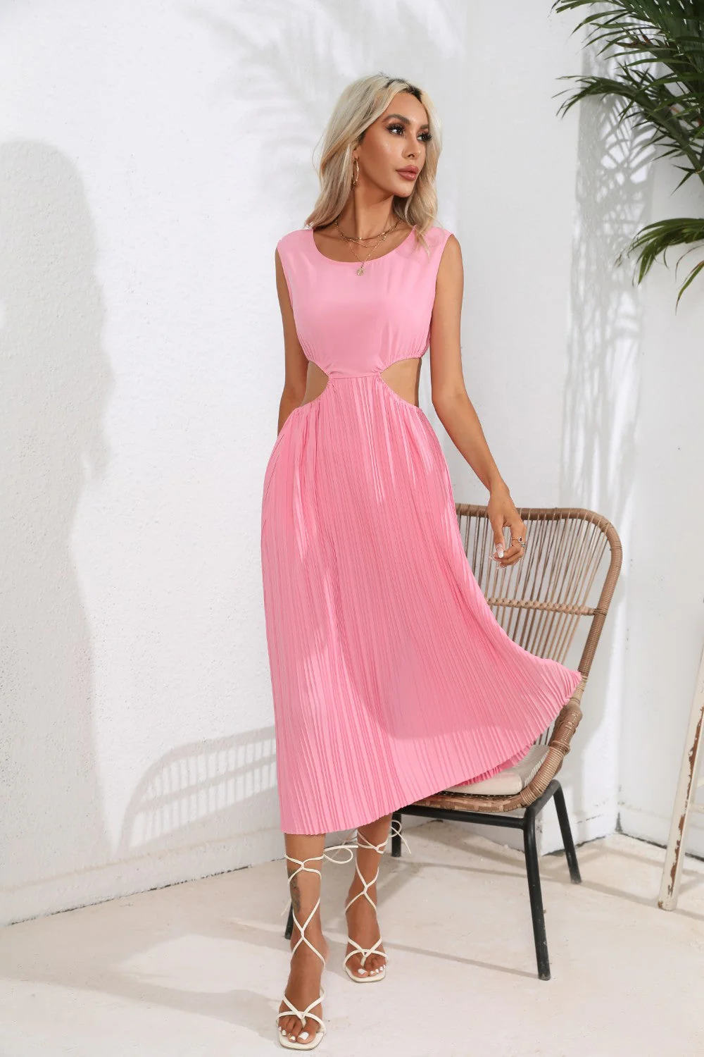 Cutout Ruched Round Neck Tank Dress - Image 3