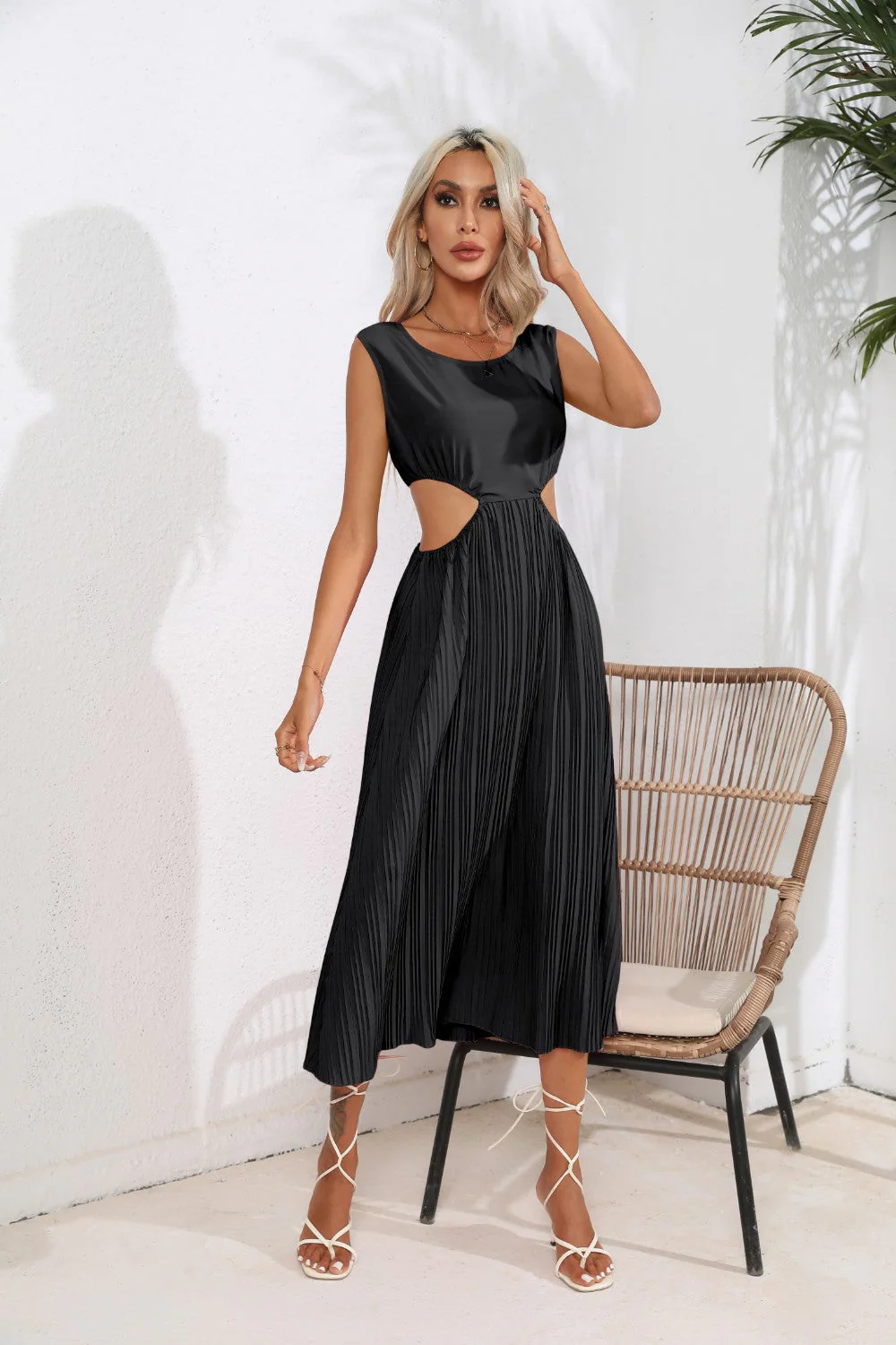 Cutout Ruched Round Neck Tank Dress - Image 5