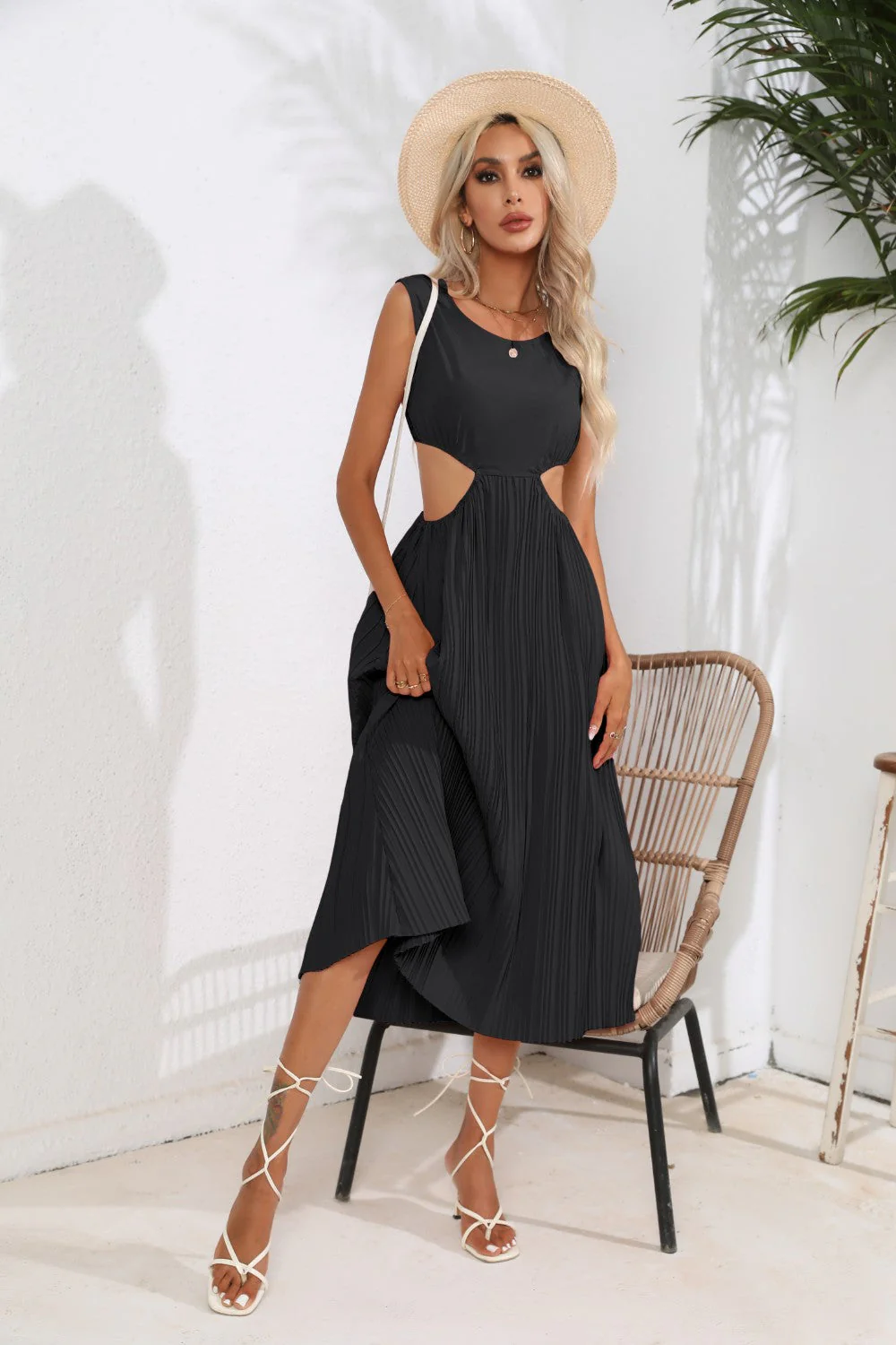 Cutout Ruched Round Neck Tank Dress - Image 6