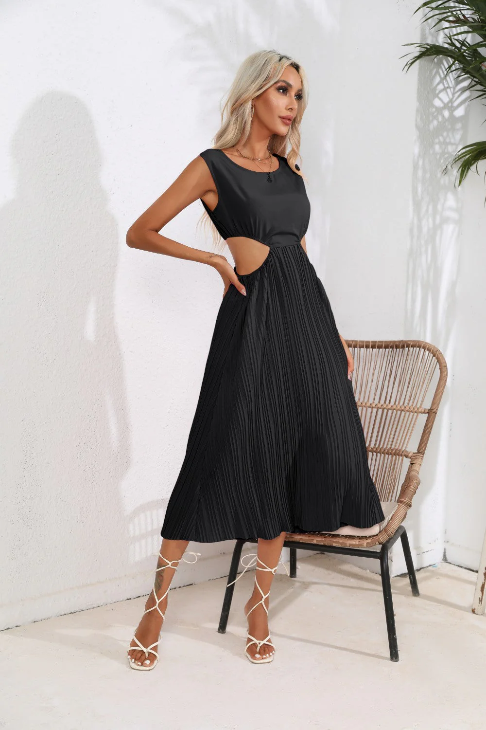 Cutout Ruched Round Neck Tank Dress - Image 7
