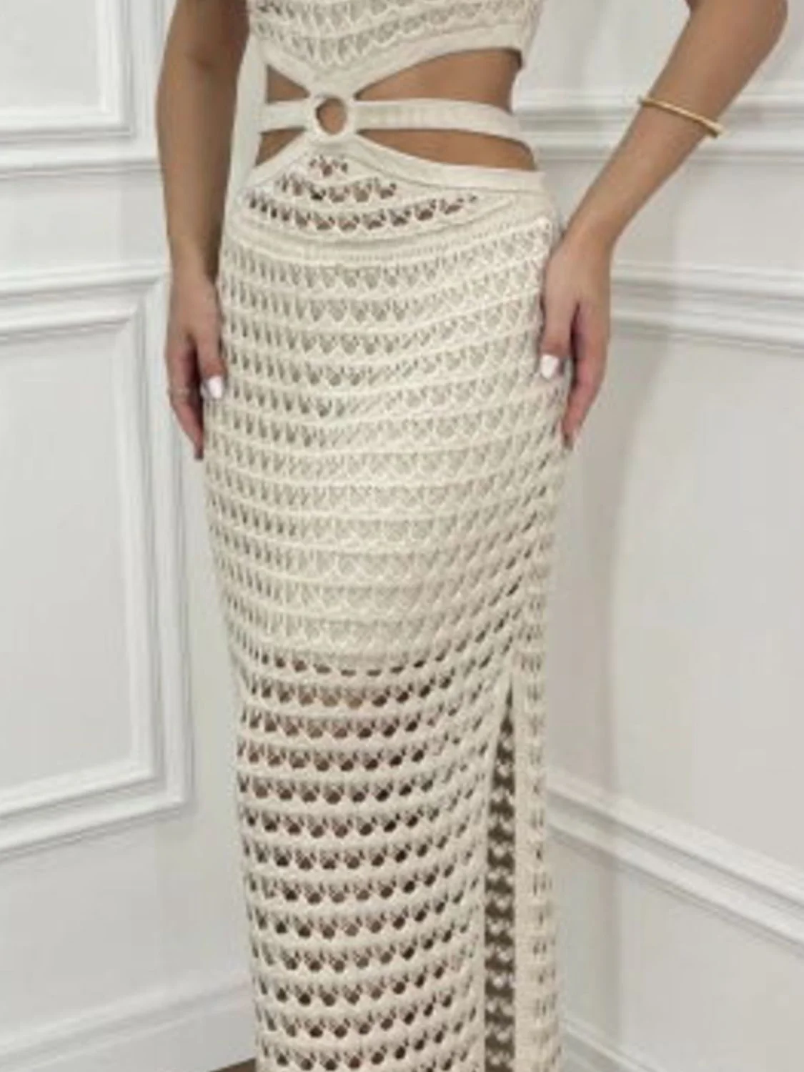 Cutout Slit Round Neck Sweater Dress - Image 3