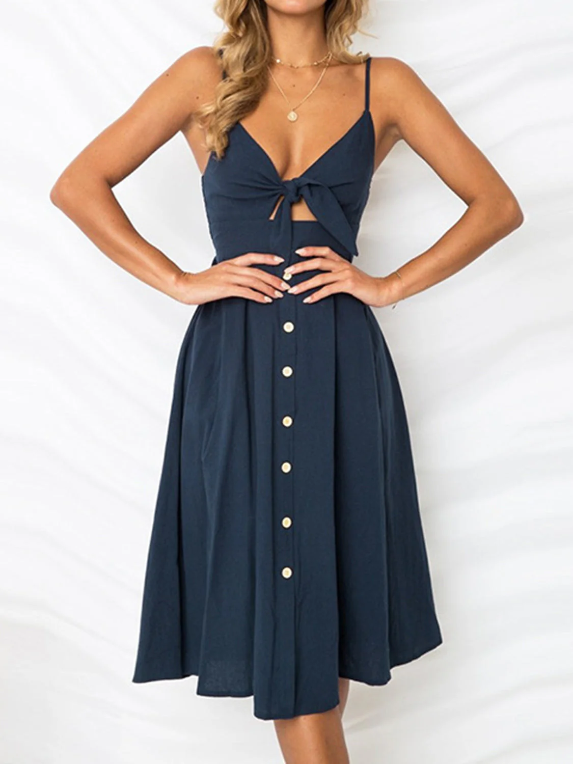 Cutout Smocked Sweetheart Neck Cami Dress - Image 11