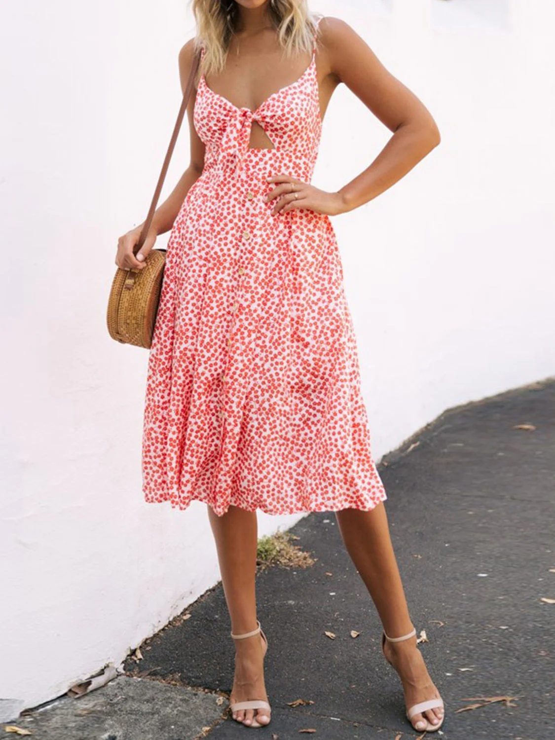 Cutout Smocked Sweetheart Neck Cami Dress - Image 23