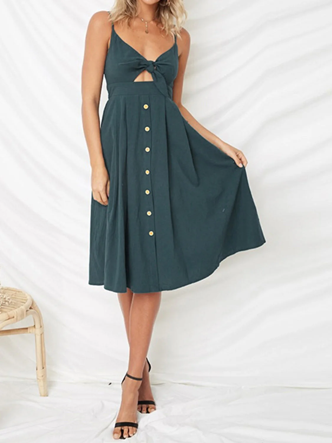 Cutout Smocked Sweetheart Neck Cami Dress - Image 29