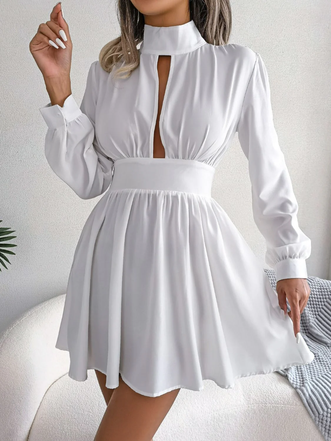 Cutout Turtleneck A-Line Mini Dress - Image 5