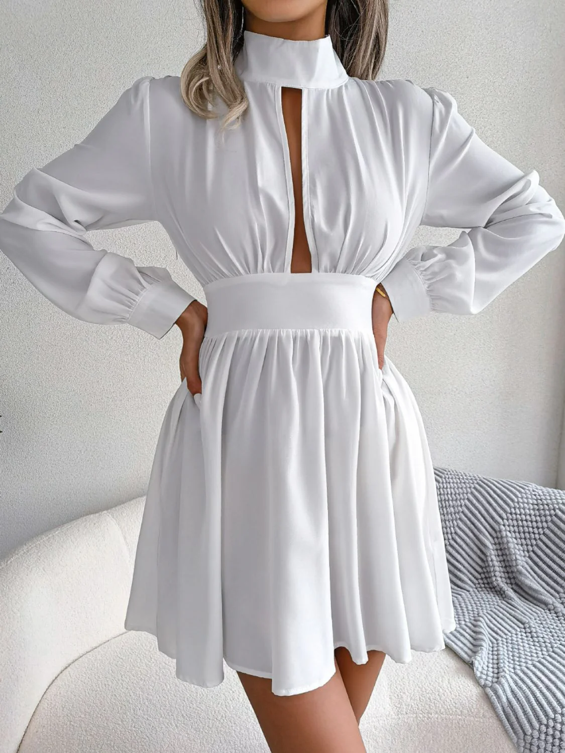 Cutout Turtleneck A-Line Mini Dress - Image 6