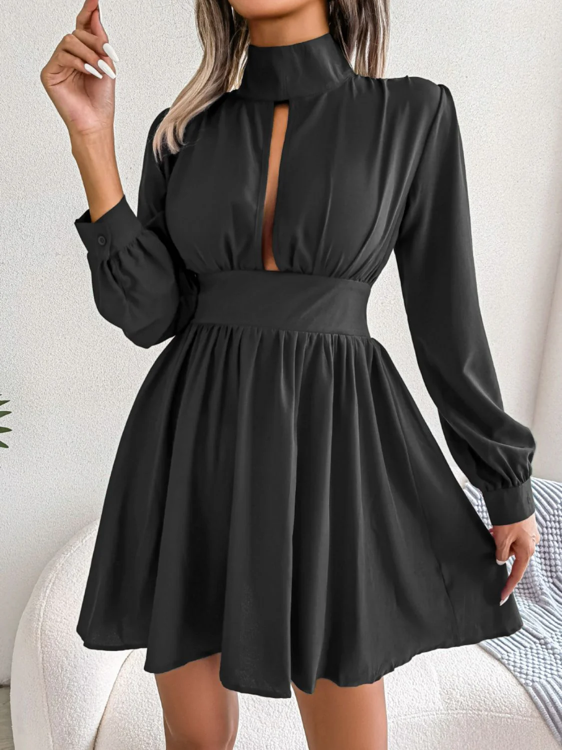 Cutout Turtleneck A-Line Mini Dress - Image 8