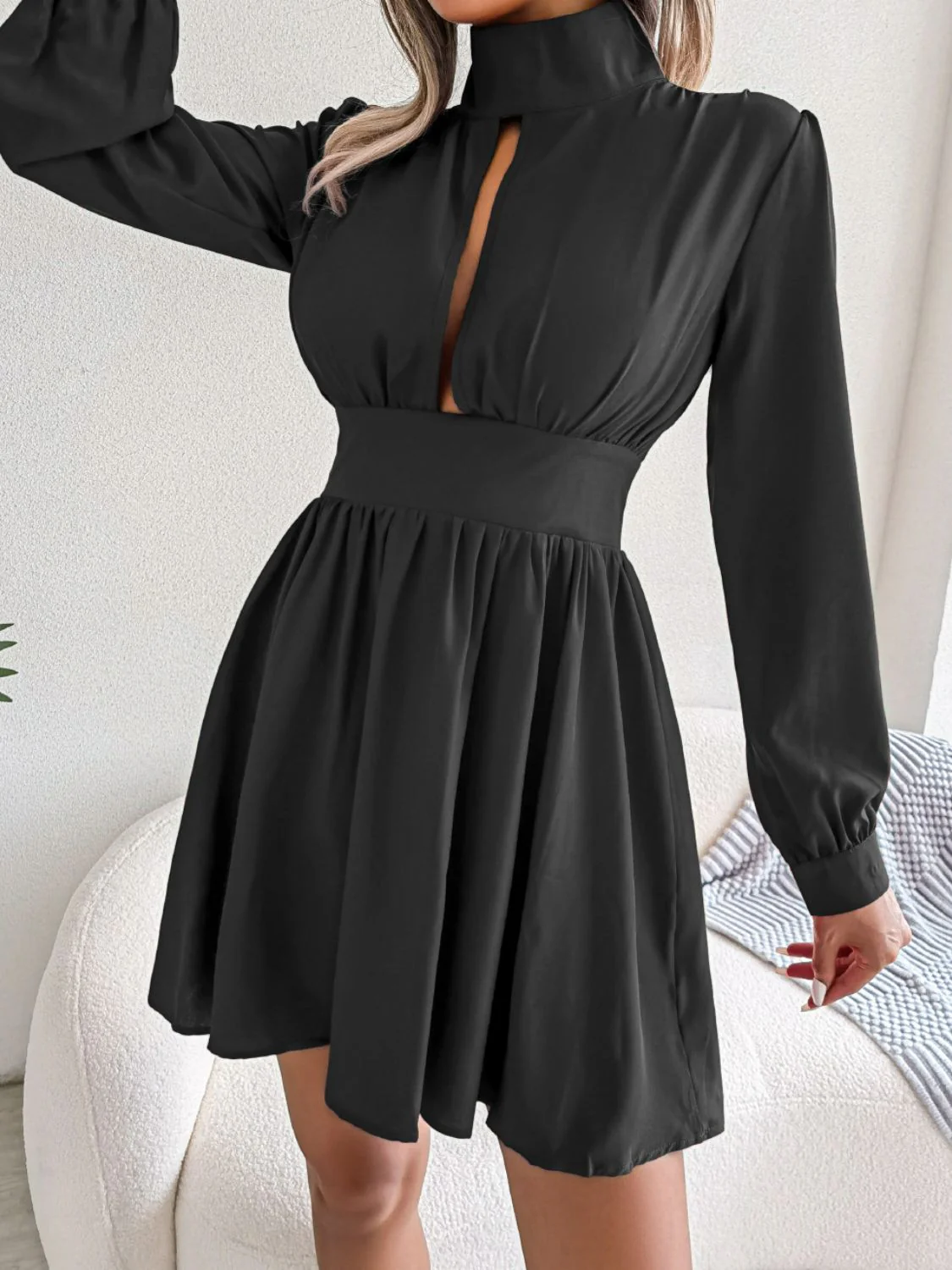 Cutout Turtleneck A-Line Mini Dress - Image 9
