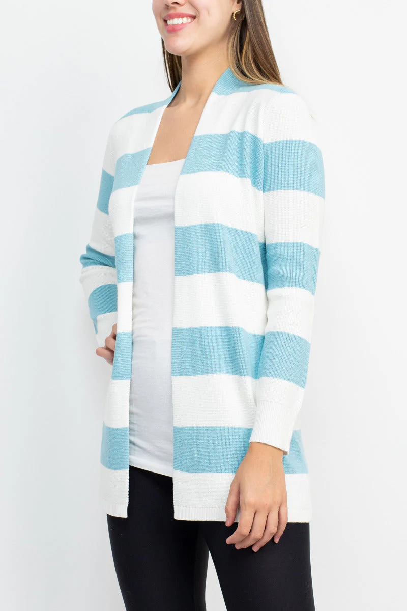 Cyrus Knits Open Front Long Sleeve Stripe Pattern Knit Cardigan by Curated Brands - Image 2