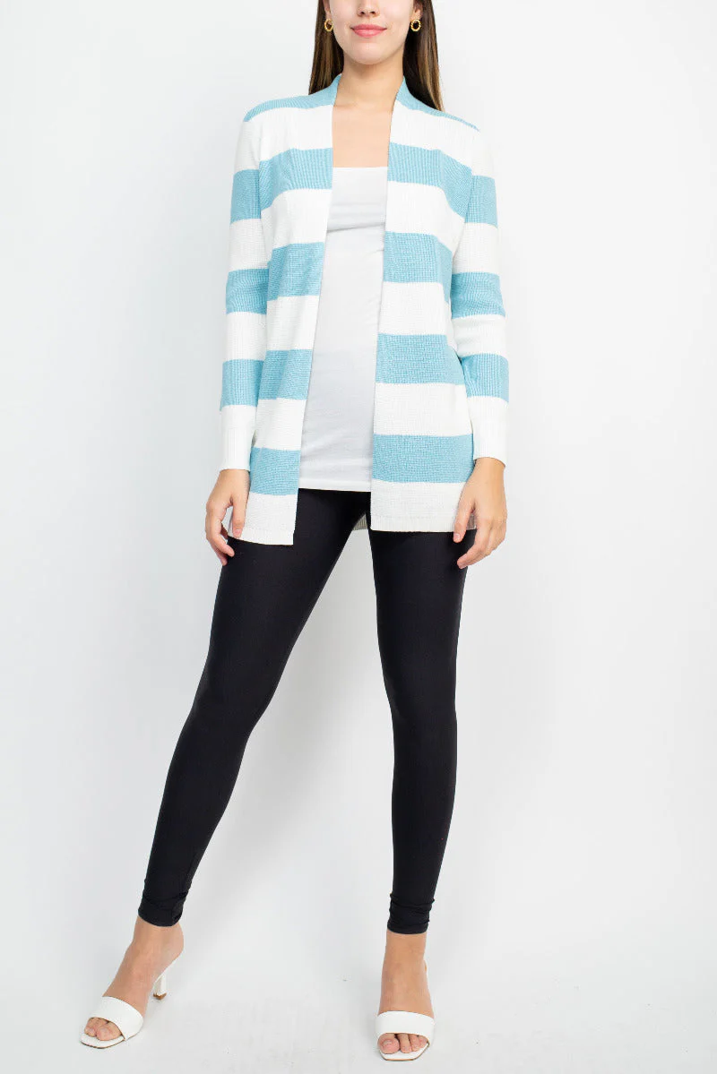 Cyrus Knits Open Front Long Sleeve Stripe Pattern Knit Cardigan by Curated Brands - Image 5