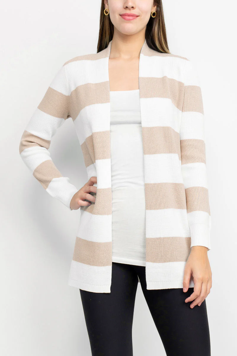 Cyrus Knits Open Front Long Sleeve Stripe Pattern Knit Cardigan by Curated Brands - Image 6