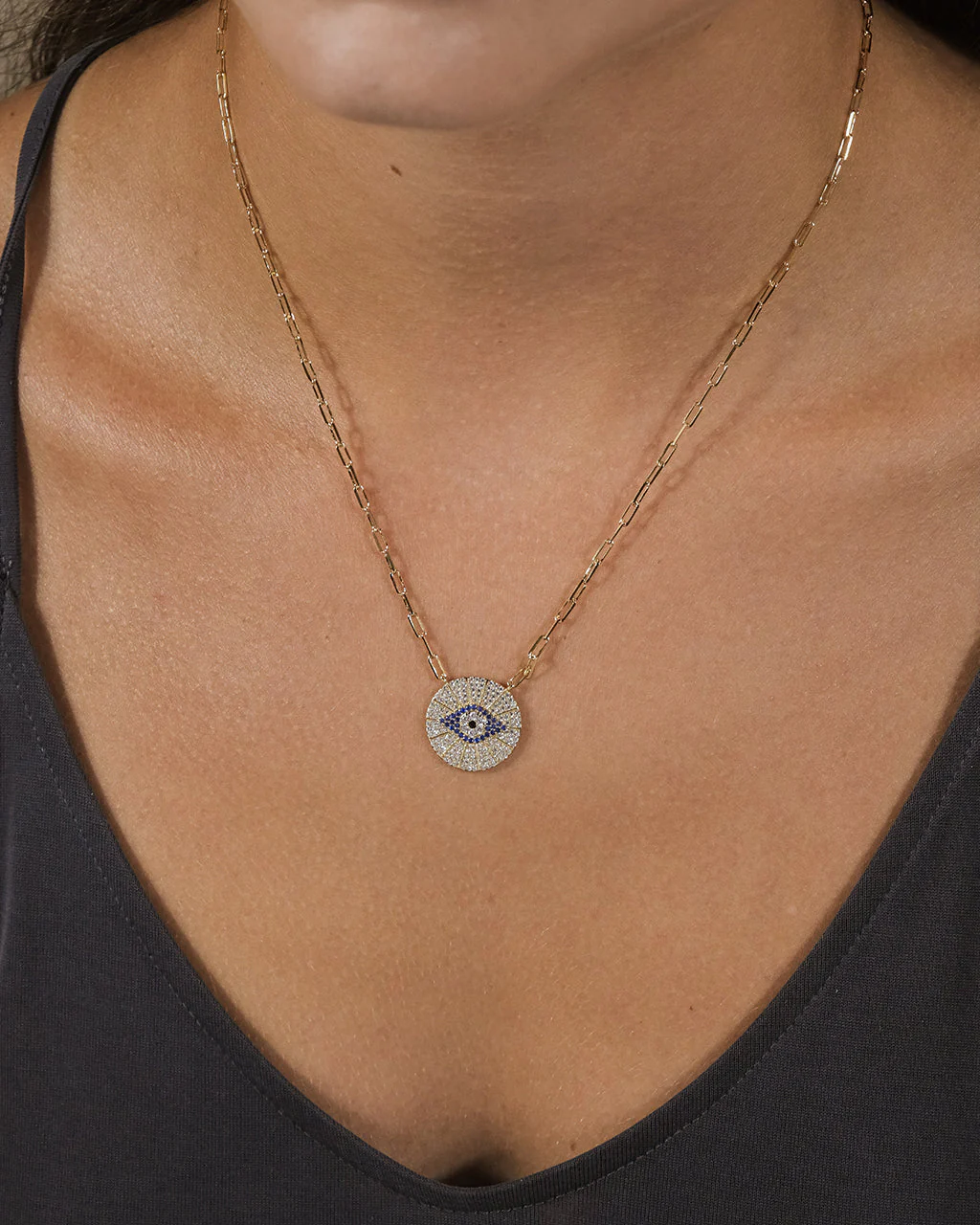 CZ Evil Eye Disk Pendant Necklace by Sterling Forever - Image 2