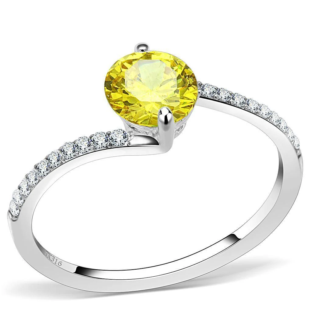 DA015 - High polished (no plating) Stainless Steel Ring with AAA Grade CZ in Topaz - Image 4
