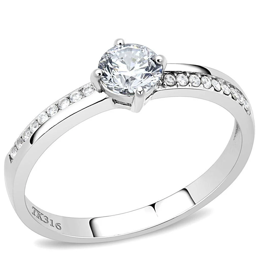 DA025 - High polished (no plating) Stainless Steel Ring with AAA Grade CZ in Clear - Image 6