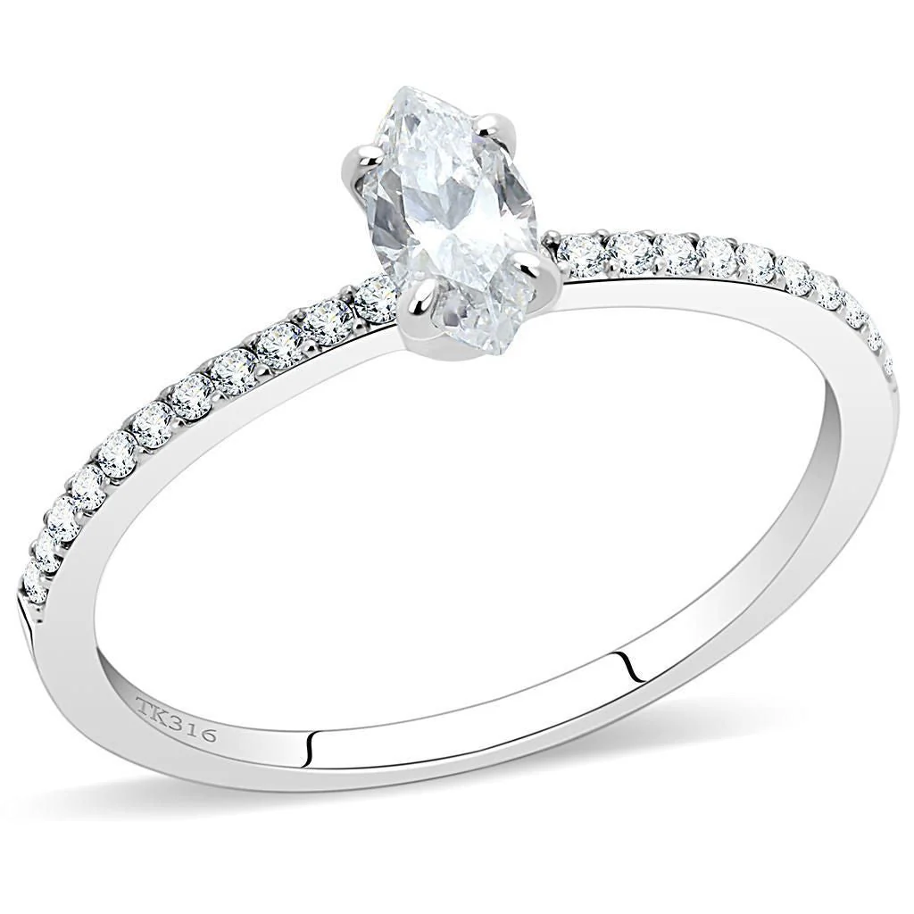 DA031 - High polished (no plating) Stainless Steel Ring with Cubic in Clear - Image 5