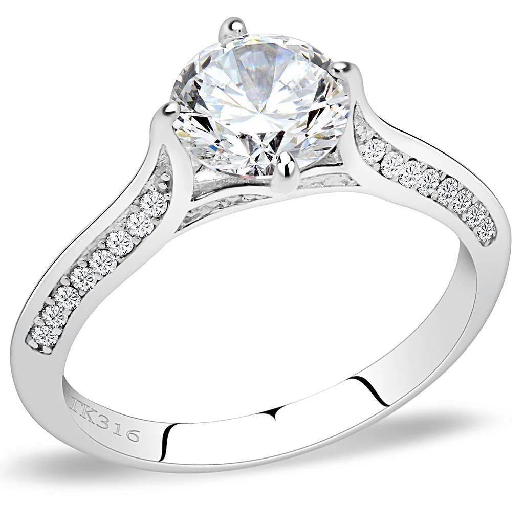 DA036 - High polished (no plating) Stainless Steel Ring with AAA Grade CZ in Clear - Image 3