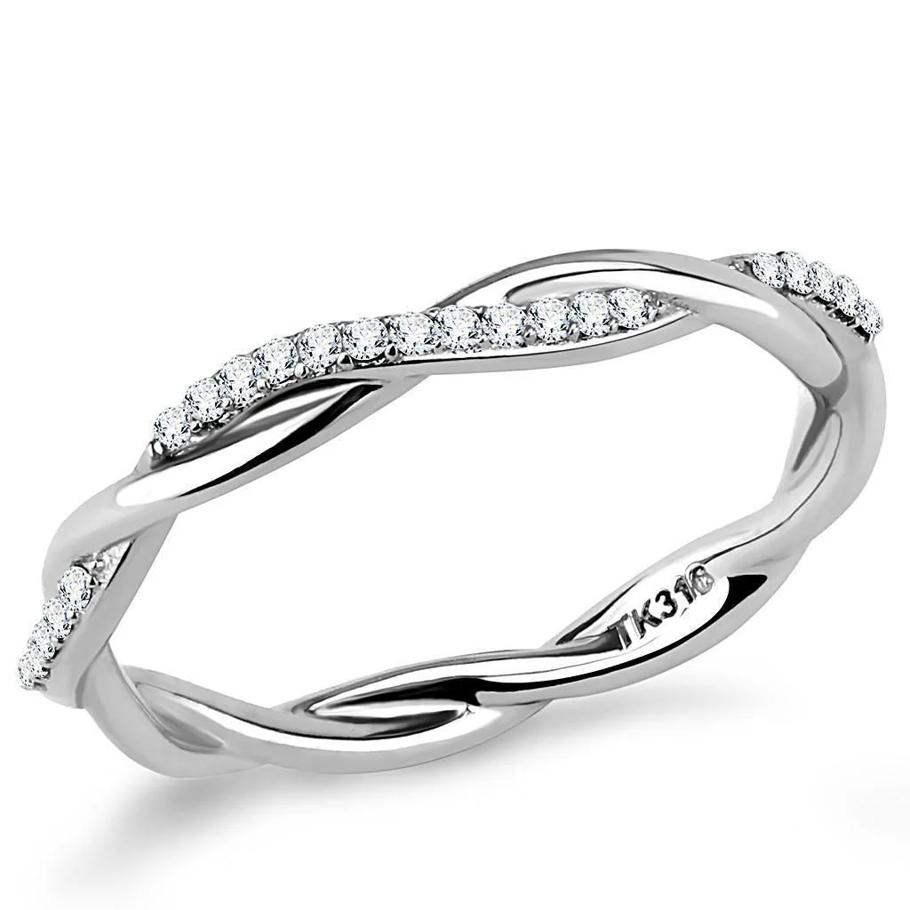 DA042 - High polished (no plating) Stainless Steel Ring with AAA Grade CZ in Clear - Image 4