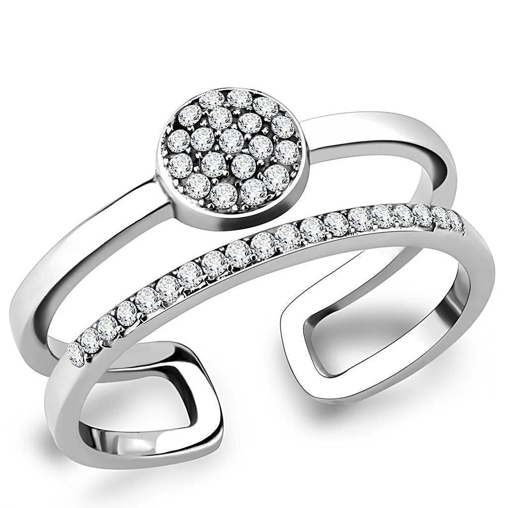 DA048 - High polished (no plating) Stainless Steel Ring with AAA Grade CZ in Clear - Image 5