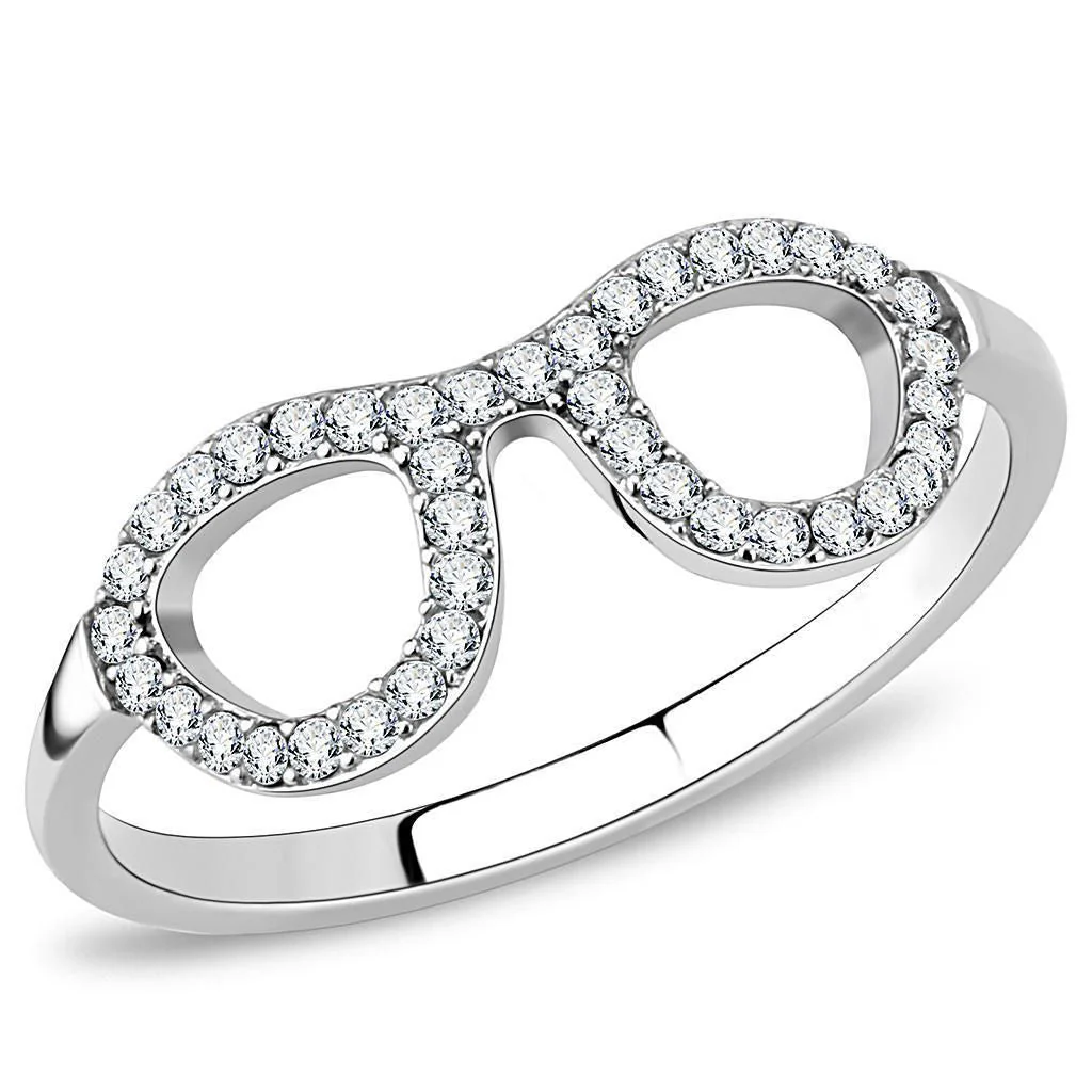 DA055 - High polished (no plating) Stainless Steel Ring with AAA Grade CZ in Clear - Image 4