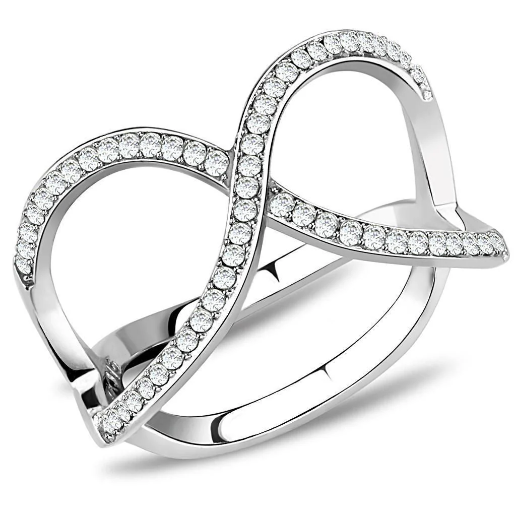 DA058 - High polished (no plating) Stainless Steel Ring with AAA Grade CZ in Clear - Image 4