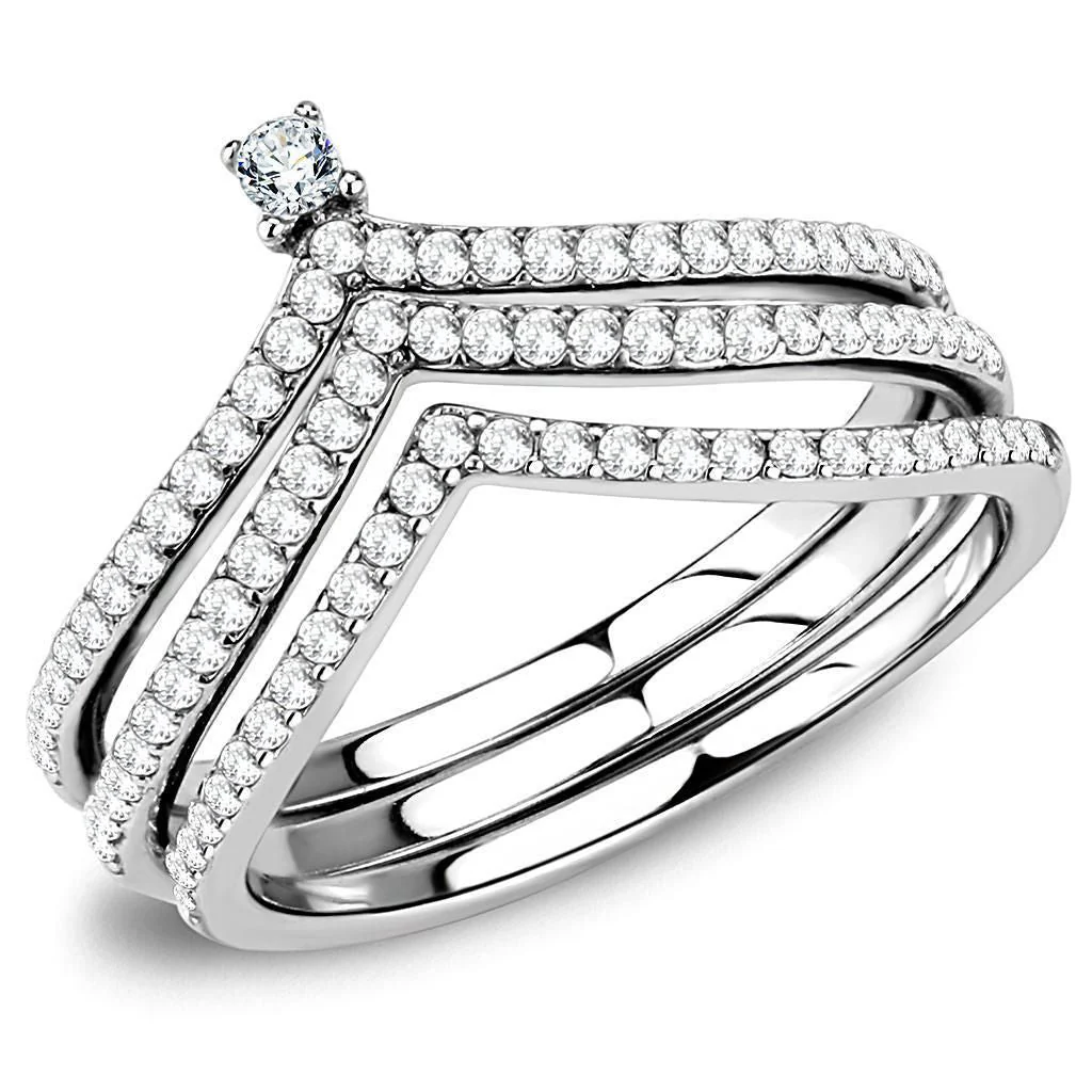 DA061 - High polished (no plating) Stainless Steel Ring with AAA Grade CZ in Clear - Image 2