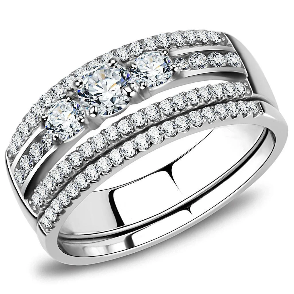 DA062 - High polished (no plating) Stainless Steel Ring with AAA Grade CZ in Clear - Image 6