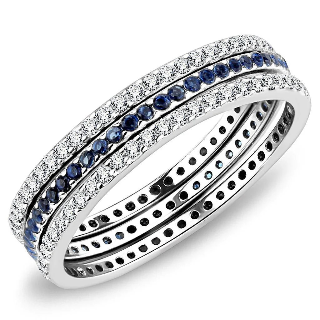DA066 - High polished (no plating) Stainless Steel Ring with AAA Grade CZ in London Blue - Image 2