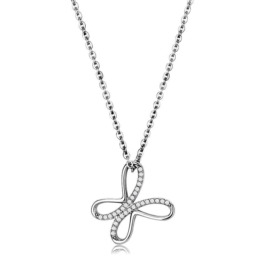 DA093 - High polished (no plating) Stainless Steel Chain Pendant with AAA Grade CZ in Clear - Image 2
