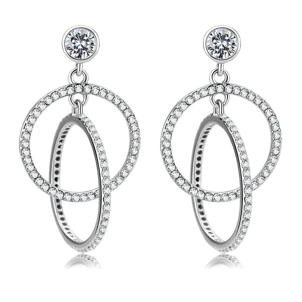 DA100 - High polished (no plating) Stainless Steel Earrings with AAA Grade CZ in Clear